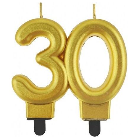 Candela numero 30 Beauty&Charm color oro metallizzato, 8 cm