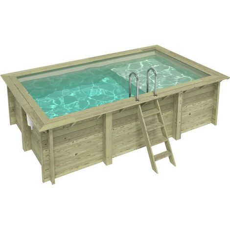 Piscine en bois AQUA 4.65 x 2.85 - H.1.24 m avec plage, sable, fixations à sceller