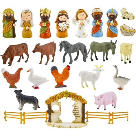 Calendrier de Noël 2025 2025 Crèche 24 Jours Set De La Nativité Calendrier De Compte À Rebours Décorations De Noël pour Adultes Bureau Table Étagère Ferme Vacances Salle (1/5)
