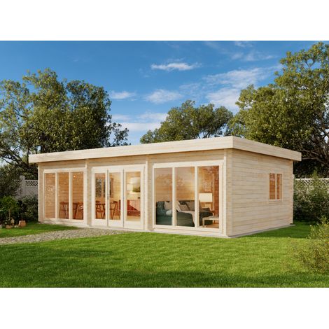 Alpholz Gartenhaus Modell Campus-70 Blockhaus aus Holz, Holzhaus mit 70 mm Wandstärke Blockbohlenhaus (1/4)