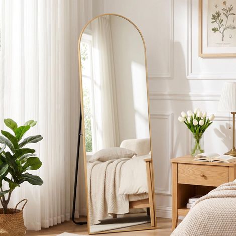 Grand Miroir sur Pied Doré 150x50 cm, Miroir Mural en Arche HD (1/5)