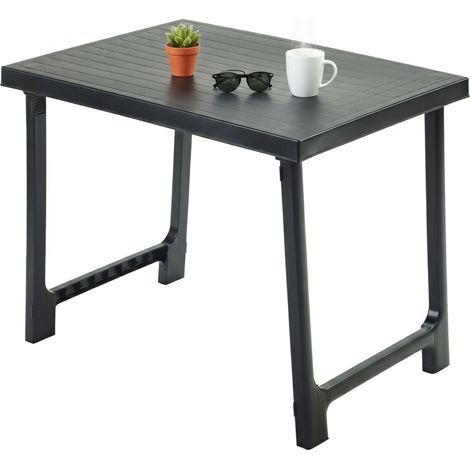 Buchenholztisch für draußen, 6 Plätze, max. 81 cm, Made in Italy, Streifenstruktur, 81x56x63h cm, Anthrazit Schwarz