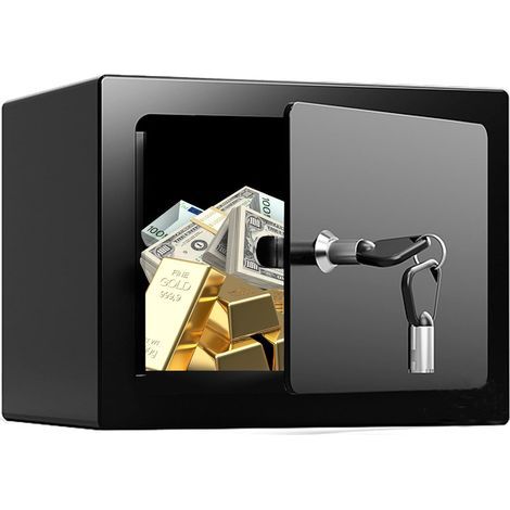Cassaforte piccola con chiave, 23 x 17 x 17 cm, cassaforte a muro con chiave, mini cassaforte per la sicurezza domestica, ideale per passaporti, gioielli, contanti e viaggi. (1/5)
