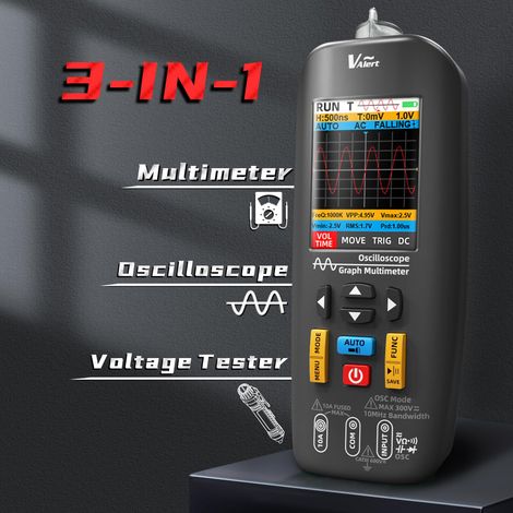 O1 Multimetro digitale TRMS Oscilloscopio portatile Rilevatore di tensione Schermo a colori 3 in 1 Trasferimento dati 10 MHz Mini oscilloscopio ricaricabile per audio Elettronica automobilistica fai d (1/4)