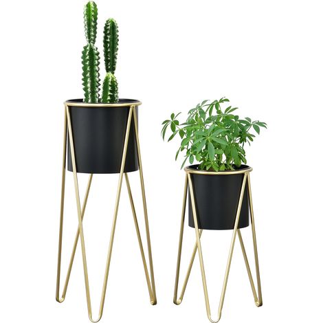 Blumenständer Hedera 2-tlg. mit Pflanztopf Goldfarben/Schwarz en.casa