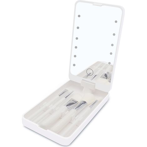 Miroir Maquillage LED Rechargeable 1200mAh Pliable Avec 5 Pinceaux Pour Voyage (1/5)