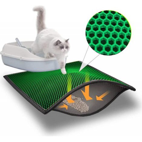 Tapis pour bac à litière, tapis pour chat 40x60 cm, tapis pour bac à litière, motif nid d'abeille, conception imperméable double couche, tapis nid d'abeille (vert-6040) (1/5)