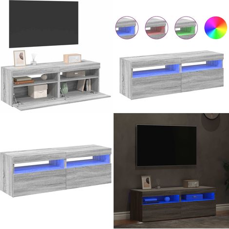 TV-Schränke 2 Stk. mit LED-Leuchten Grau Sonoma 60x35x40 cm - TV Schrank - Holzschrank - Wohnzimmerschrank - LED Beleuchtung - Grauer Fernsehtisch - Home & Living (1/5)