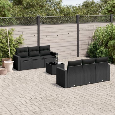 vidaXL Salon de jardin 7 pcs avec coussins noir résine tressée (1/4)