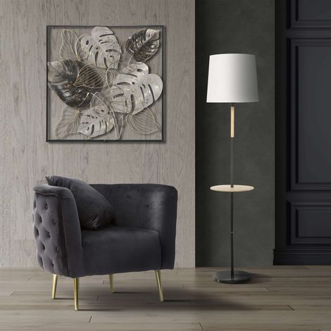 Sessel StIves, Polstersessel mit Samtbezug, Armlehnen, Metallstruktur, 76x74x71h cm Schwarz (1/5)