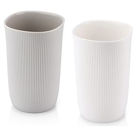 CSPARKV Vaso para baño de 77,5 x 77,5 x 117,4 mm, soporte para cepillo de dientes, juego de 2, plástico apto para uso alimentario, absolutamente irrompible (blanco, gris) (1/5)