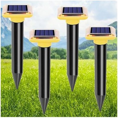 Répulsif Taupe Solaire à Ultrason 4 Pièces Répulsifs Anti-Taupes IP66 Imperméable Répulsif Serpent Ultrason Anti Rongeurs