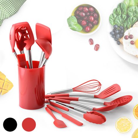 Juego de 14 utensilios de cocina de silicona sin BPA: espátula, pinzas, cuchara y batidor para sartenes antiadherentes. (1/5)