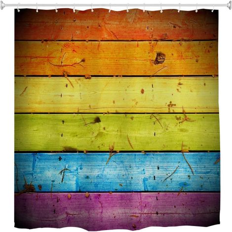 Planches De Bois Peintes Colorées Panneau Texture Bois Texture Fond Impression Rideau De Douche en Tissu Polyester Imperméable avec Crochets pour Salle De Bain 180x200 cm / 72"x78" (1/3)