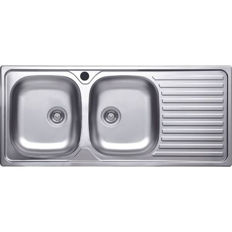 Lavello incasso acciaio inox 116x50 cm doppia vasca e gocciolatoio destro SA138