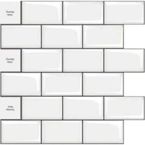30x30cm 3D Stickers Autocollants Lot de 10 PVC Décoration Murale Ardoise Adhésifs Sticker Set avec Carreau Blanc-Noir Design pour Carrelage de Cuisine Salle de Bain