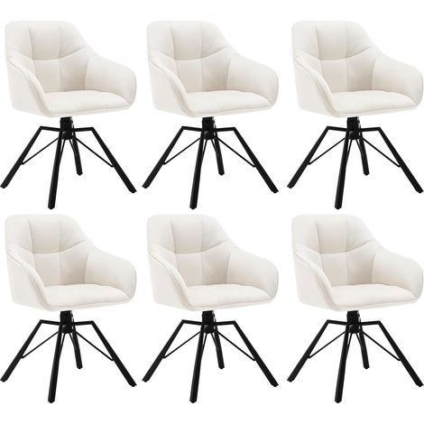 WOLTU 6x Esszimmerstuhl Polsterstuhl Armlehnenstuhl Drehstuhl Loungesessel für Küche, Esszimmer, Büro, Creme