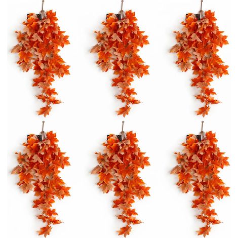Pack of 6 x 70cm Artificial Trailing Grape Ivy Plant Faux Hanging Foliage - Orange (1/5)