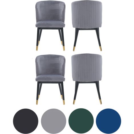 Set of 4 Grey Sofina Modern Velvet Dining Chairs with Tufted Back - Wooden Frame & Gold-Tipped Rubberwood Legs (1/5)