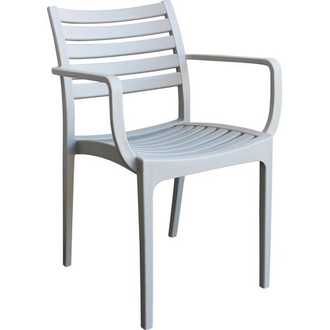 Sedia poltrona impilabile da esterno giardino in resina con seduta e schienale effetto doghe orizzontali Lyndo -  Grey