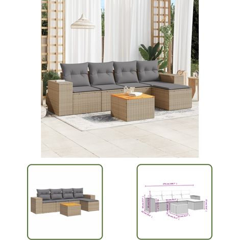 The Living Store 6-tlg. Garten-Sofagarnitur mit Kissen Beige Poly Rattan - Gartenmöbel - Esstischgarnituren - Outdoor Möbel - Lounge Set - Rattan Gartenmöbel (1/3)