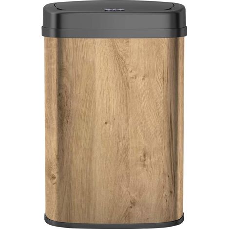 Poubelle de cuisine automatique 58L design BOIS grande capacité en INOX avec cerclage (1/2)