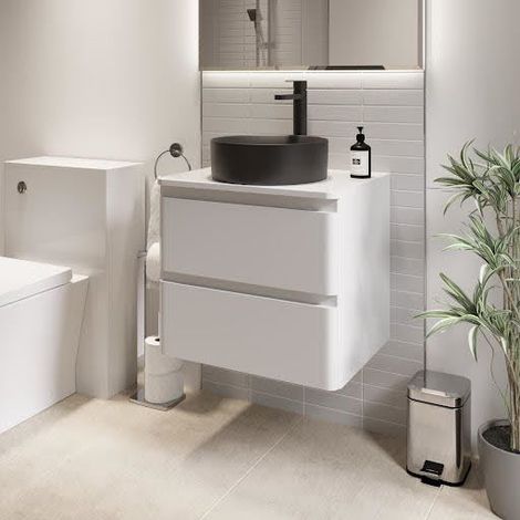 Bathroom Cloakroom Vanity Unit Wall Mounted Countertop Basin White Gloss 600mm (1/5)
