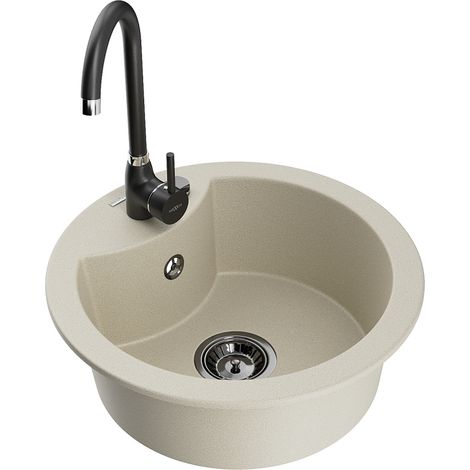 Mexen Diego évier en granit à 1 cuve avec robinet mélangeur Telma, Beige - 6512-69-670200-70 (1/5)