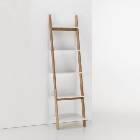 Scaffale 5 Ripiani da Soggiorno 43x37x164 cm in Bambù TFT Memphis Bianco e Bambù (1/3)