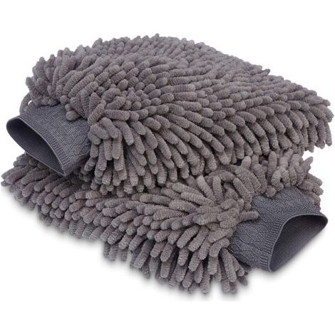 Gant de lavage microfibre Chiffon de nettoyage de luxe pour la voiture, Pack de 2, Gris, 22 L x 14 W cm (1/4)
