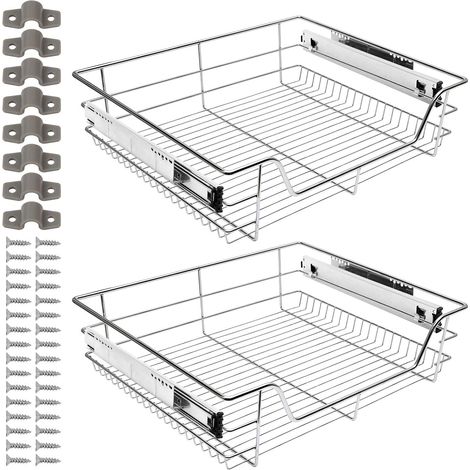 Ensemble de 2 tiroirs télescopiques de 60 cm pour cuisine, tiroir pour armoire, équipement supplémentaire pour placard de cuisine, tiroirs de cuisine en métal à encastrer pour évier, tiroirs de (1/5)