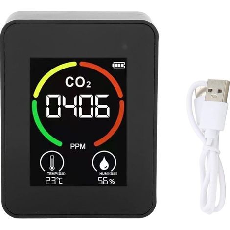 Wiederaufladbarer CO2-Detektor per USB, Raumluftqualitätsmonitor, Thermometer und Hygrometer für Zuhause, Schule und Büro (1/5)