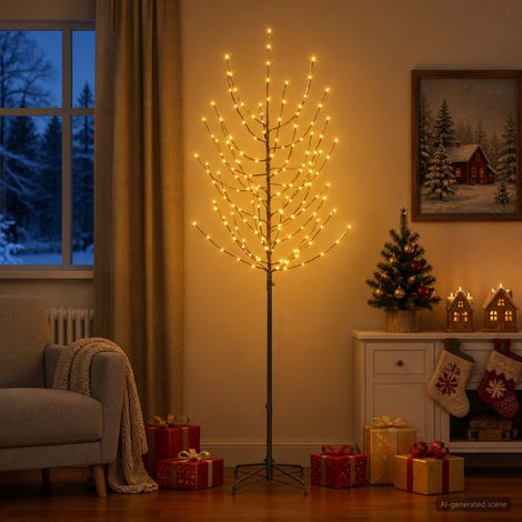 vidaXL Albero di Natale LED Nero 47 x 210 cm Acciaio 180 LED (1/5)