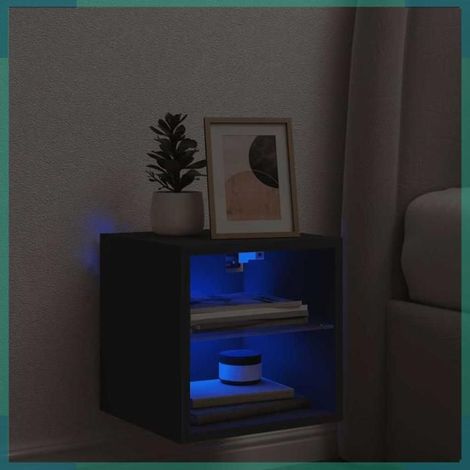 836975 Meuble TV mural avec lumières LED noir 30x28,5x30 cm (1/5)