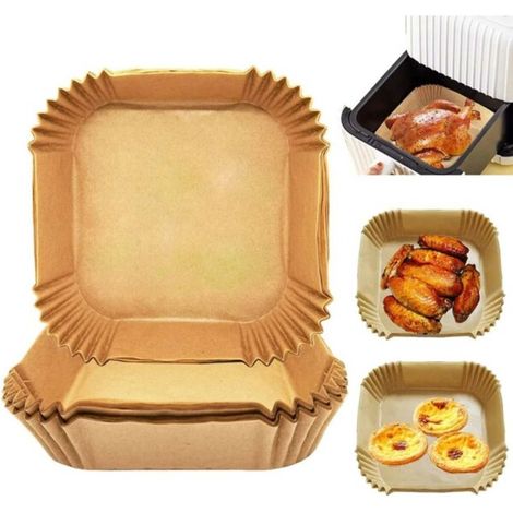 Papier sulfurisé carré pour friteuse à air chaud, paquet de 100 - 17 cm - Papier jetable marron (1/5)