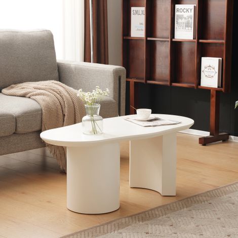 Modernluxe - Table basse irrégulière 100 x 50 x 40,5 cm - Plateau irrégulier - Surface laquée - MDF - Blanc (1/5)
