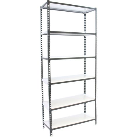 Estantería metálica sin tornillos SIMONCLICK de 6 estantes (250x90x30cm) ANTRACITA Y BLANCO (1/5)