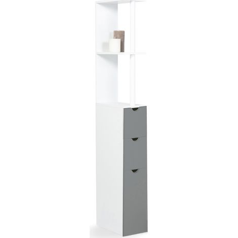 WC-Möbel Regal Holz WILLY 3 Türen weiß und grau