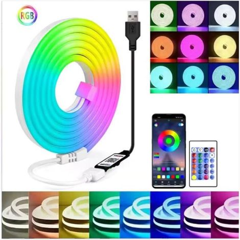 Ruban LED Néon 5M, Modèles DIY Bande LED avec APP/Télécommande, Synchronisation Musicale, Néon LED Chambre Gaming, Imperméable, pour Intérieur, Extérieur, Decoration Chambre (1/4)