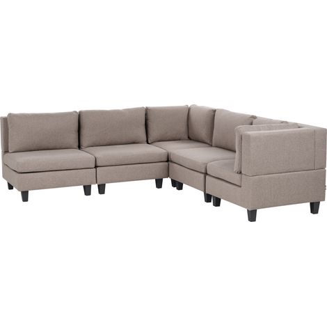 Sofá modular moderno 5 plazas tapizado tela patas negras respaldo acolchado izquierdo marrón Unstad