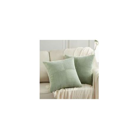 Lot de 2 housses de coussin 45x45 cm en velours côtelé – Vert sauge à motif croisé – Douces et écologiques pour canapé et chambre (1/5)