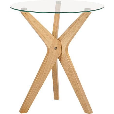 Mesa auxiliar de vidrio templado transparente madera clara 45 cm patas Valley