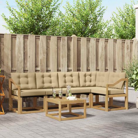 vidaXL Outdoor-Sofagarnitur mit Kissen 6 pcs Weiß und Beige (1/5)