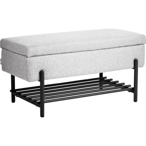 Banco para pasillo tapizado de tela repelente al agua con almacenaje patas de metal gris claro Solvang (1/5)