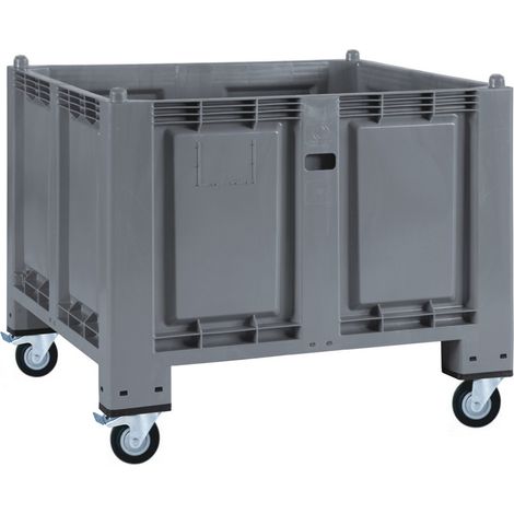 BRB Palettenbox, grau, mit 4 Lenkrollen, 2 Feststellbremsen, LxBxH 1200x800x1 mm, lebensmittelecht (1/2)