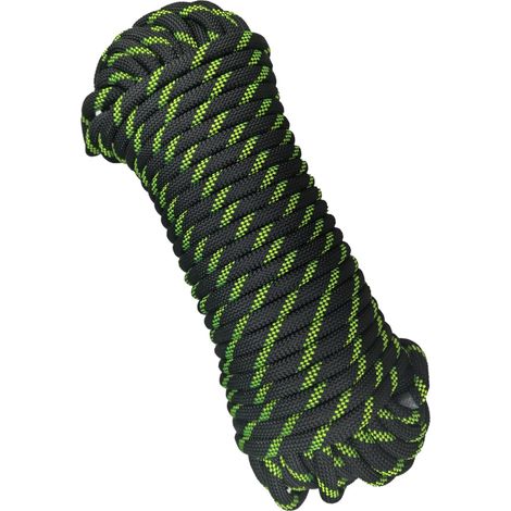 Corde d'escalade 8mm Corde Statique de Extérieure 20m Sauvetage d'incendie Corde de Tressée Nylon pour Randonnée Escalade Extérieure Noir Fluorescent (1/5)