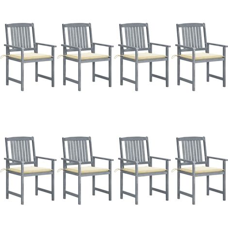 Lot de 8 Chaises de jardin avec coussins - Chaises d'extérieur pour terrasse/jardin Bois d'acacia solide Gris BV981568 - BonneVie (1/5)