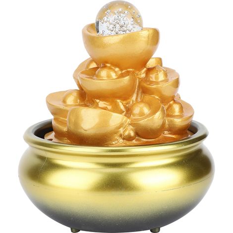 Fontaine à eau LED design en résine avec cascade décorative et boule pièce dorée, artisanat déco pour maison bureau paysager, ensemble base pompe, prise EU 220V (1/5)