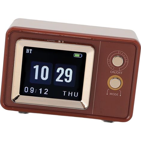 Mini horloge, haut-parleur Bluetooth de bureau rétro d'extérieur avec chargement sans fil, écran DIY, adapté à un usage quotidien (marron) (1/5)