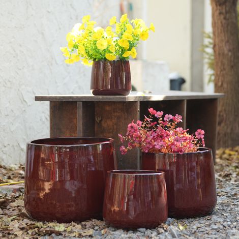 Set aus 4 glänzend glasierten Keramik-Blumentöpfen Rot Ø 33/26/20/15 cm (1/5)